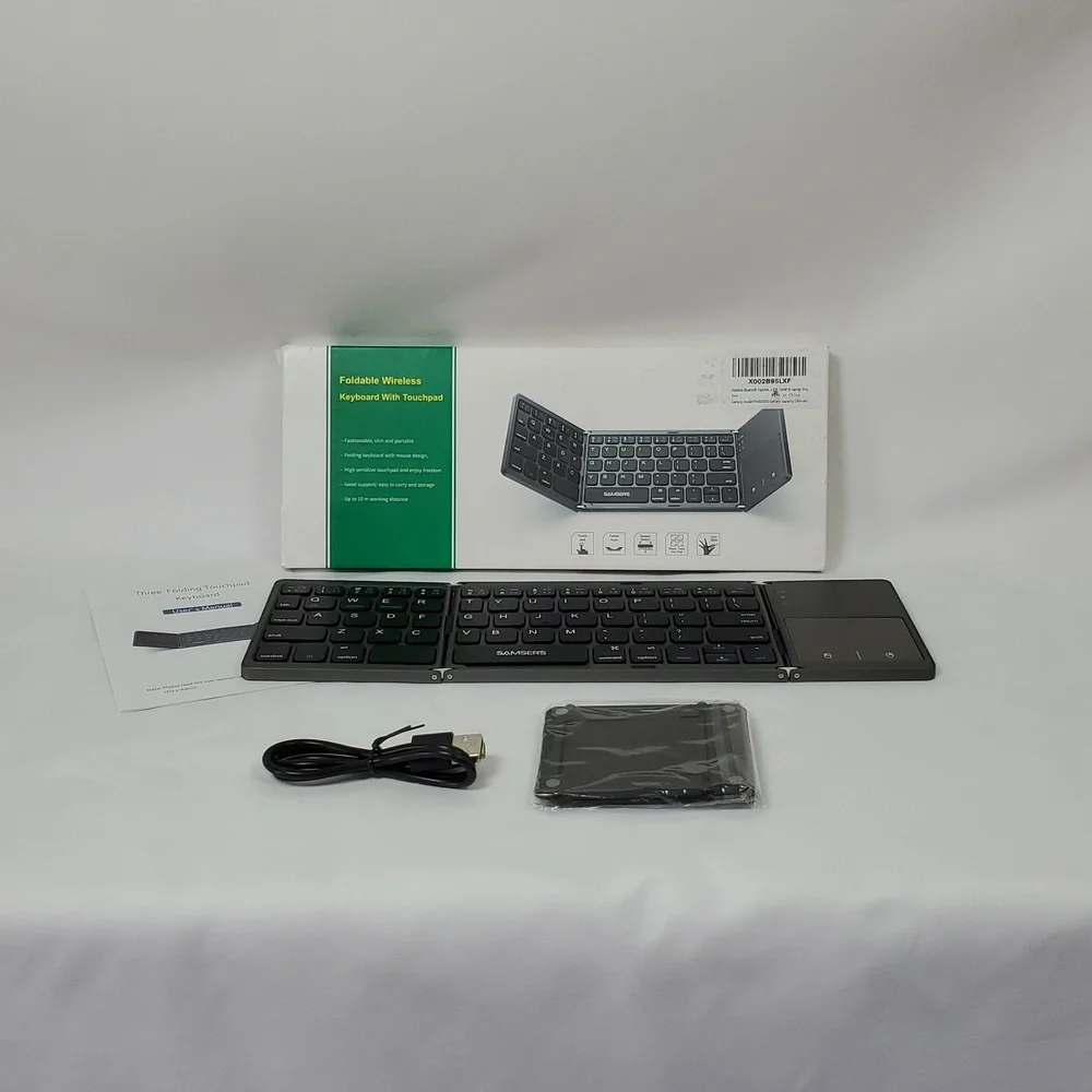 Samsers Foldable Bluetooth Keyboard With Touchpad, Full-Size Wireless ~ Black